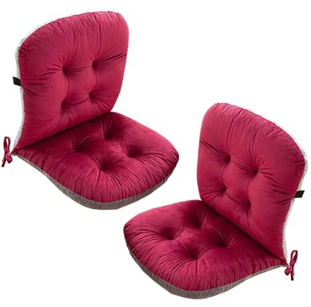 FYHTC 45 X 80 cm Stuhlkissen mit Rückenteil, Rückenkissen mit Riemen, Polsterung für Niedrige Rückenlehne, Gartenstuhl Auflage für Stühle/Bänke zu Hause(Wine red,2 Pack)