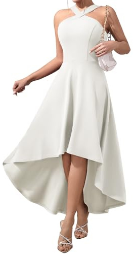 DRESSTELLS White Wedding Guest Dresses for Women UK, High Low Party Formal Petite Evening Dress Teens Prom Halter Bridesmaid Ladies Dress 2025 White S