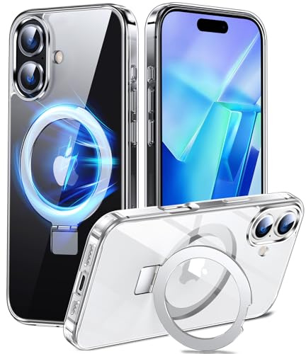 Chicfun 3-in-1 [Magnetic+KickStand+Ring Holder] Compatible with MagSafe, for iPhone 16 Plus Case with Stand Military Shockproof Protective Magnetic.for iPhone 16Plus Case,Clear