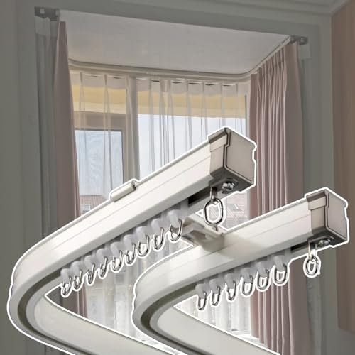 Bay Window Double Curtain Track Curved Rail, Flexible Bendable Curtain Track System, Ceiling Wall Mount Aluminum Alloy Curtain Track and Fittings(Ceiling Mount,1m (3.3ft))