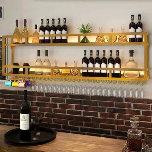 Industrielles modernes Weinregal zur Wandmontage mit Glashalter, multifunktionaler Aufbewahrungs-Weinschrank für Zuhause, Bar, 2 Ebenen (Größe: 100 x 55 x 25 cm)