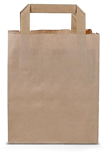 Commerline 50 Stück Braun Papiertüten mit Henkel, 32+12x40 cm, Geschenktüten für Verpackungen und Geburtstag, Papiertaschen Groß für Einkaufen, Tüten aus Kraftpapier