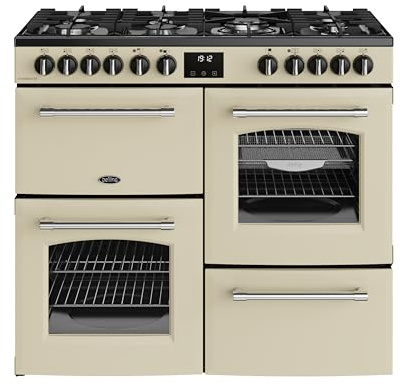 Belling Farmhouse 100DF 100cm wide Dual Fuel Range Cooker with Gas Hob - Cream - A Rated