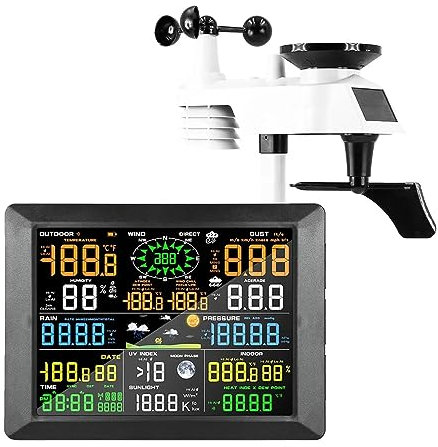 NCPSAKD Station météo WiFi pour Jardin, Station météo Internet avec capteur extérieur, pluviomètre, prévisions météorologiques pour Ferme, anémomètre Professionnel