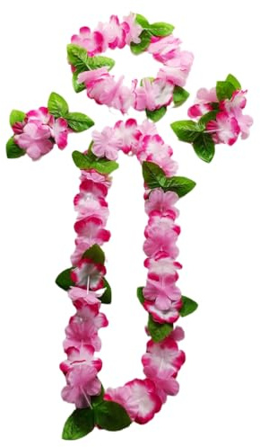LQIOACU Hawaiiketten Hawaii Blumen Kette Blumenketten Hawaiian Kette Haarband Armbänder Grasrock Party Kostüm Zubehör Blumenkette Für Karnevals Weihnachten Neujahr Cheerleading Strand Hochzeit, 1 Satz