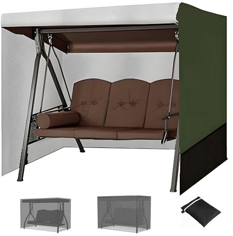 3 Triple Seater Hammock Glider Cover, 420D Heavy Duty Oxford Cloth Outdoor Swing Cover, Protection & Windproof, Waterproof Glider Canopy Cover Replacement(Dark Green)