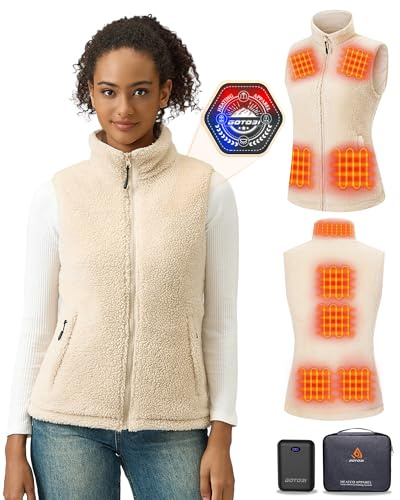 GOTOBI Gilet in pile riscaldato da donna con power bank 16000 mAh, 7,4 V, gilet riscaldato a 9 zone con controllo intelligente della temperatura regolabile su 3 livelli, scaldacorpo elettrico da donna