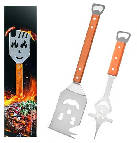 7 in 1 Multifunction BBQ Tool, 2 Pcs Outdoor Grill Spatula Set Box Pack Perfect BBQ Gifts for Men, 42cm Cooking Turner, BBQ Gifts for Men, Fork, Saw, Bottle Opener for Grilling