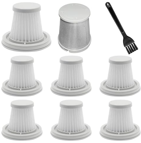 Ersatzfilter 7 Stück Staubsauger HEPA Filter, 1 Edelstahl Vorfilter und 1 Reinigungs Bürste, für Fanttik Slim V8 Mate, V10 Mate, V8 Apex Staubsauger (weiße)