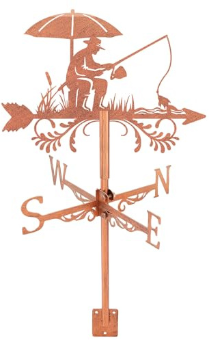 SUPERDANT Fishing Weather Vane for Roof Fish Man Metal Weathervane Bank Fishing Wind Vanes for Sheds Copper Wind Direction Indicator for Farmhouse Yard Farm Shed Garden Decoration
