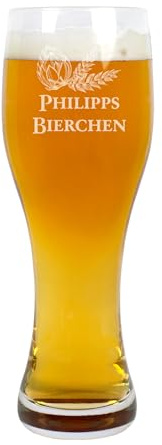 Herz & Heim® Leonardo Weizenglas 330 ml mit personalisierbarer Gravur – viele Motive – individuelles Bierglas als Geschenk – graviertes Weizenbierglas 0,33 l (Hopfen, 330, Milliliter)
