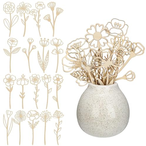 Lot de 18 fleurs en bois décoratives pour la décoration d'appartement, fleurs naturelles en bois pour salon, décoration de table et rebord de fenêtre, décoration scandinave en bois de style bohème