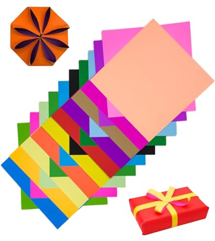 TAKONE Origami Papier 15x15 Zweifarbig 70 Blatt 10 Neonfarben Bastelpapier | 70 Blatt 15x15 cm, 10 Neonfarben, zweifarbiges Origami Papier, präzises Falten