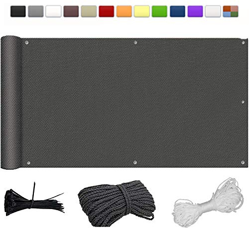Windschutz für den Außenbereich, 150 x 900 cm, UV-beständig, Sichtschutz, Gartenzaun, blickdicht, Terrassenschild mit Kordelzug und Kabelbindern, Anthrazit für ultimative Privatsphäre