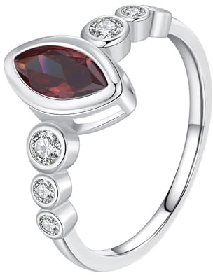 Mesnt Anello Donna Anniversario Matrimonio, Donna Oro Bianco Delicato Anello con corindone a Forma di Marquise da 7x12 mm e moissanite Rotonda