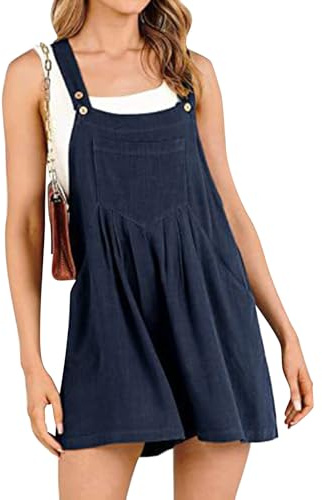 YOUNIFIZ Womens Jumpsuit Summer Short Dungarees Adjustable Straps Wide Leg Playsuit Sleeveless Linen Rompers Casual Short Overalls with Pockets