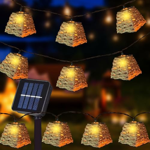 RNPKZ Lot de 10 guirlandes lumineuses solaires LED d'extérieur - Lampions solaires LED en rotin - Guirlande lumineuse d'extérieur solaire - Résistant aux intempéries IP67 - Corde en papier - Guirlande