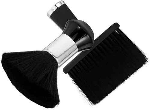 2 Cepillos Cuello Negros de Fibra Abs para Peluquería | Mango Ergonómico, Cerdas Suaves, Gancho para Colgar, Limpieza Precisa en Corte y Peinado