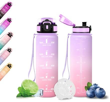Mujigaga Borraccia 500 ml, Borraccia Bambina Facile da Trasportare, Borracce Motivazionale con Indicatore, Facile Pulizia, a Prova di Perdite, Bottiglia Acqua per Lavoro, Viaggio, Trekking