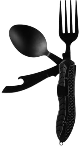 Ustensiles de Randonnée Couverts de Poche en Acier Inoxydable Couteau | Ustensile Combo Cuillère Fourchette Ouvre-Bouteille pour Randonnée Pêche Pique-nique Trekking