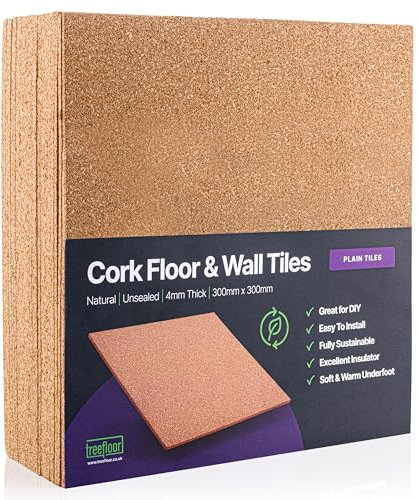 Treefloor Piastrelle in sughero naturale, 300 x 300 x 4 mm, confezione da 25