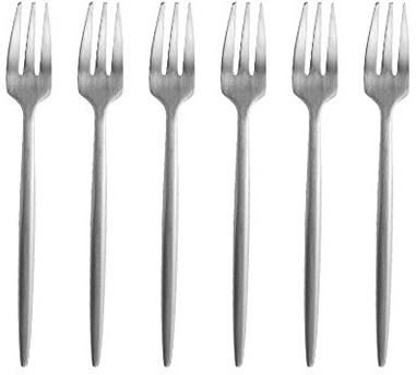 BRIIEC Silver 18/10 Stainles Steel Cake Forks Set 3 Tines Fruit Salad Fork, Slim Cutlery for Kitchen Hotel Restaurant Wedding Party, Matte Finish, Dishwasher Safe, Pack of 6