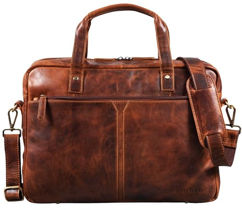 STILORD Geralt Vintage Ledertasche Messenger Bag Aktentasche Umhängetasche Groß 15,6 Zoll Notebooktasche aufsteckbar Farbe:Kara - Cognac