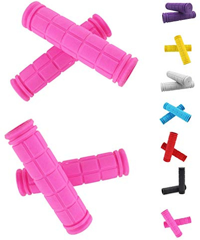 Helonge Bike Handlebar Grips, Non-Slip Rubber Bicycle Handle Bar Wraps for Kids Bikes(7 Colors) (Pink)