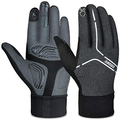 Souke Sports Winter Cycling Gloves Men Women, Touch Screen Padded Bike Glove Water Resistant Windproof Warm Anti-Slip for Running, Biking, Workout(Grey, Large)