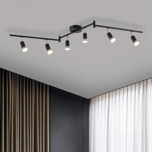 Bojim Faretti LED da Soffitto Orientabili Lampada, Plafoniera Lampadario Applique Interno, Parete Barra Luci Inclusi 6x6W GU10 Moderni, per Bagno Cucina Camera Corridoio, Neutra Bianco, Nero Opaco