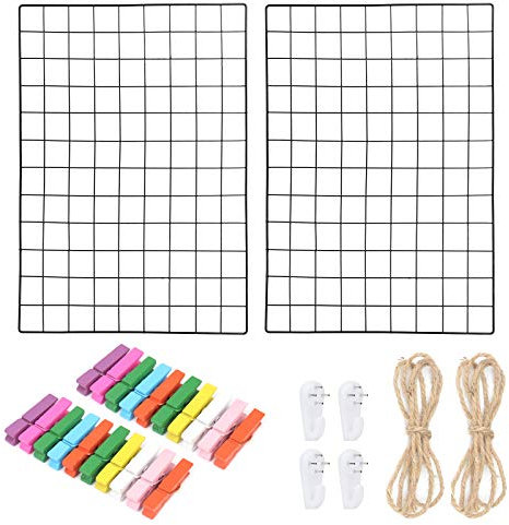 Roellgs 65 cm x 45 cm, 2 schwarze Eisen-Fotowände, Gitter-Fotowand, multifunktionale Wanddekoration, Display-Ständer, DIY-Dekoration, Büro-To-Do-Notiztafel1