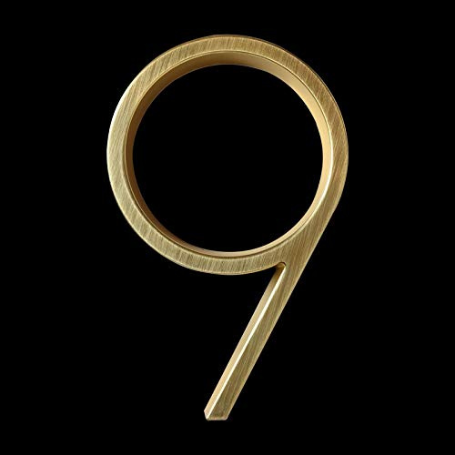 Lueao Cqinju-Numeri civici Numero di casa in Ottone Satinato Dorato # 0-9 Porta Numeri di indirizzo di casa for casa Segnale Esterno Piatti da 5 Pollici, Facile da installare (Color : 9)