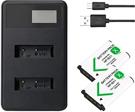 LOTUS POWER NP BX1 Akkus & Ladegerät, Ladegerät mit 2 Steckplätzen und NP-BX1 Batterien 1600 mAh für Sony DSC-HX90 DSC-HX60 DSC-RX100 FDR-X3000 HDR-CX405 (1 Ladegerät & 2 Akkus)
