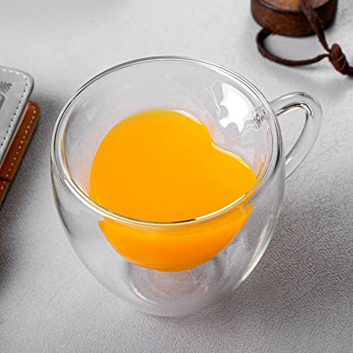 HYLYING Confezione da 2 tazze da caffè in vetro a doppia parete a forma di cuore, 80 ml, a doppio strato, con manico, per caffè, cappuccino, latte, latte