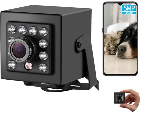 REVODATA PoE 5MP minisäkerhetskamera, IR 940nm osynlig IR LED, nattsyn, 3,6 mm lins (75° FOV), 5 Megapixel@20 fps, Ultra HD IP-kamera för inomhusövervakning, NVR-kompatibel (I708-POE)