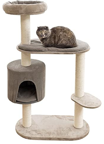 Kerbl Kratzbaum Giselle (Farbe: Taupe, Höhe: 117 cm, Liegefläche mit abnehmbarem Kissen, waschbar, Katzenspielzeug, Tierzubehör) 84447