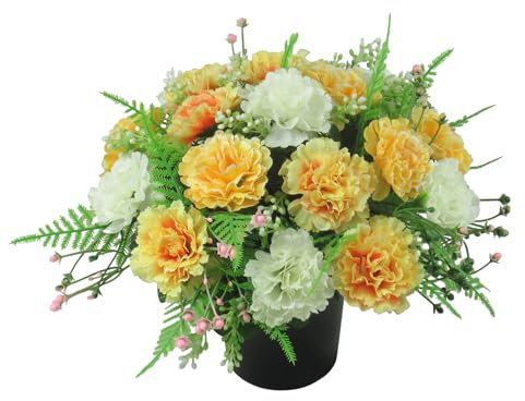 Artificial/Silk Flower Grave Arrangement in Grave Pot with Yellow Carnations