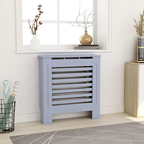 WIFESE HeizköRperverkleidung 78x19x81.5 cm Grau HeizköRperabdeckung MDF Holzgitter HeizköRperverkleidung RippenheizköRper Lamellenwand Holzverkleidung Wand