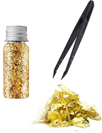 XIXKOLYU 2 PCS Hoja de Oro con Pinzas, Copos de Hoja de Oro 5.4g Papel de Aluminio Decorativo Multifuncional Papel de Aluminio Decoración de Papel de Aluminio Cocina Pastelería Decoración Artesanal