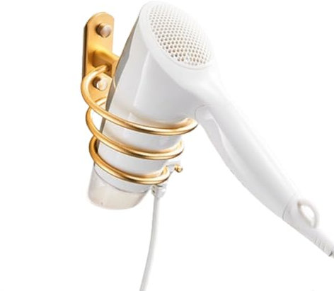 YWHWXB Bathroom Hair Dryer Holder, Spiral Blow Dryer Rack Wall Mounted Aluminum Holder (Gold)