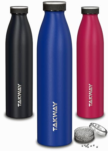 TAKWAY Edelstahl Trinkflasche isoliert mit Reinigungsperlen - 750ml 1L - Auslaufsichere Thermosflasche Wasserflasche Isolierflasche - Kohlensäure geeignet (Blau, 750ml)