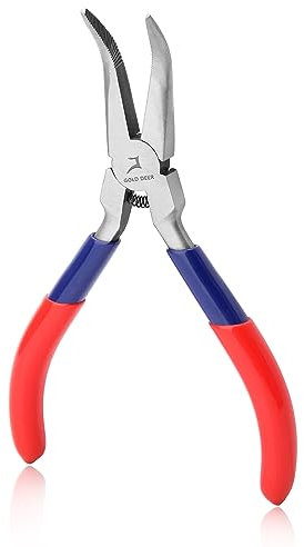 GOLD DEER Mini Bent Nose Pliers with Serrated Jaw - Micro Angle Needle Nose Pliers for Gripping and Bending Wires
