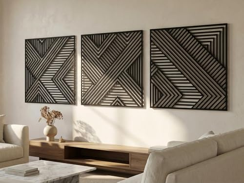 VAILLA Bilder Geometrische Formen Holz 3D – Wanddeko Wandbild Wohnzimmer | MDF Sperrholz, Lasergeschnitten, Polygon Dreieck Geometrie, 5 Größen, Schwarz Silber Gold, personalisierbar, Büro Eingang