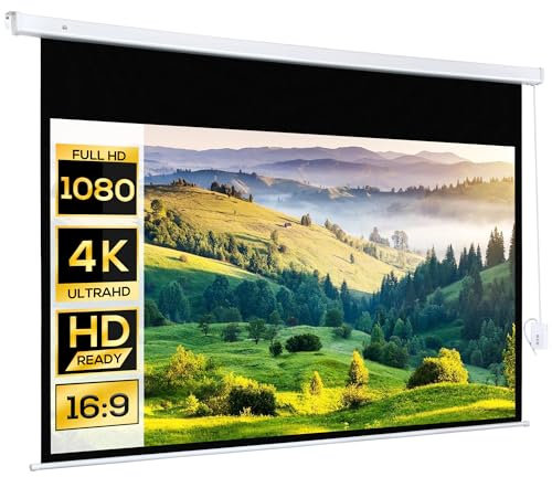 HOMCOM Telo Proiettore 100 Pollici Formato 16:9 con Montaggio a Parete o a Soffitto, Schermo per Proiezione in Plastica e Metallo con Telecomando, 247x7.5x168 cm, Bianco