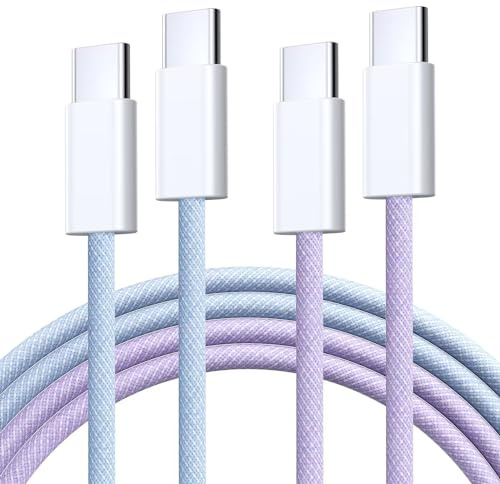 2 Pack USB C to USB C Cable, USBC 5A [6ft 100W] Type C Fast Charging Cable Cord for MacBook Pro, iPhone17/16/15/15Pro/15Plus/15ProMax, iPad Pro 2020, Samsung Galaxy S24 Ultra