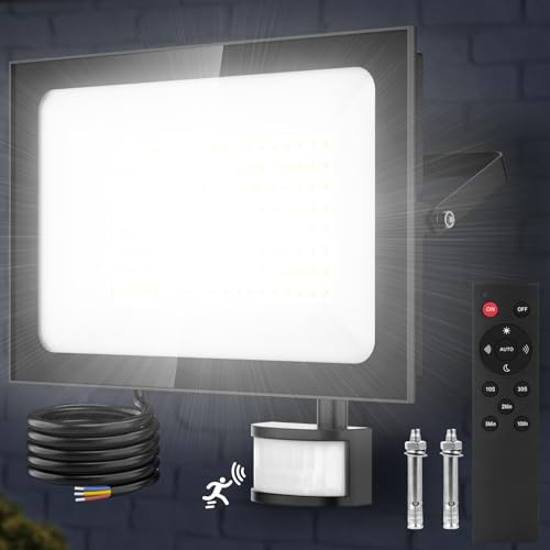 Viugreum 150W Led Floodlight Motion Sensor, Remote Control 15000LM 6500K Super Bright PIR Security Light Outdoor, IP66 Waterproof Outdoor Work Lights Mains Powered Led Floodlight for Garden,Yard