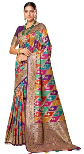 SGF11 Women's Kanjivaram Soft Silk Saree With Blouse Piece 6.3metres (Multicolour)