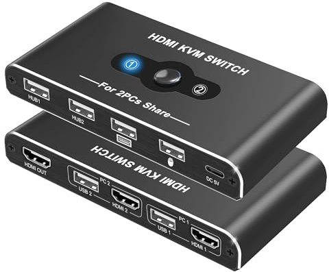 Switch KVM Switch 2 PC 1 Monitor 4K@60Hz Utilizzato per 2 Computer per Condividere 1 Monitor e 4 Dispositivi USB come Tastiera, Mouse, Scanner, Stampante, KVM Switch HDMI inclusi cavi HDMI e cavi USB