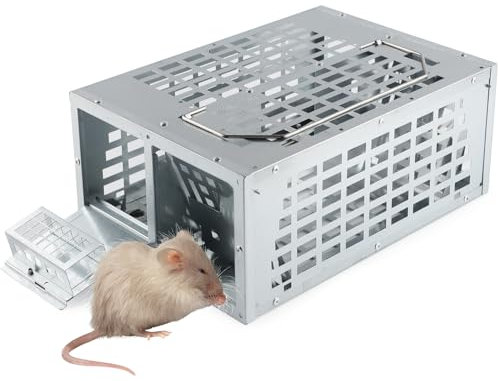 Cinnani verzinktes Blech Rattenfalle Groß, Doppelte Köderzone,Wiederverwendbare Mausefalle Lebend, Sicher für Kind und Tier, Rattenköderbox für Haus Garten Industrie 28 * 19 * 11CM