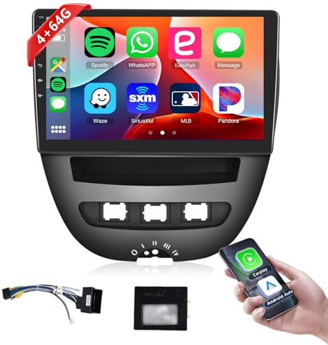 【8 Core 4+64G】 Hodozzy Carplay Radio Coche para Toyota Aygo/Peugeot 107/Citroen C1 2005-2014, 10,1 Pulgadas Pantalla Táctil Android Autorradio con Android Auto/WiFi/GPS/RDS/FM/Bluetooth/USB